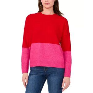 Sam & Jess Womens Red & Pink Colorblock Crewneck Sweater Size L